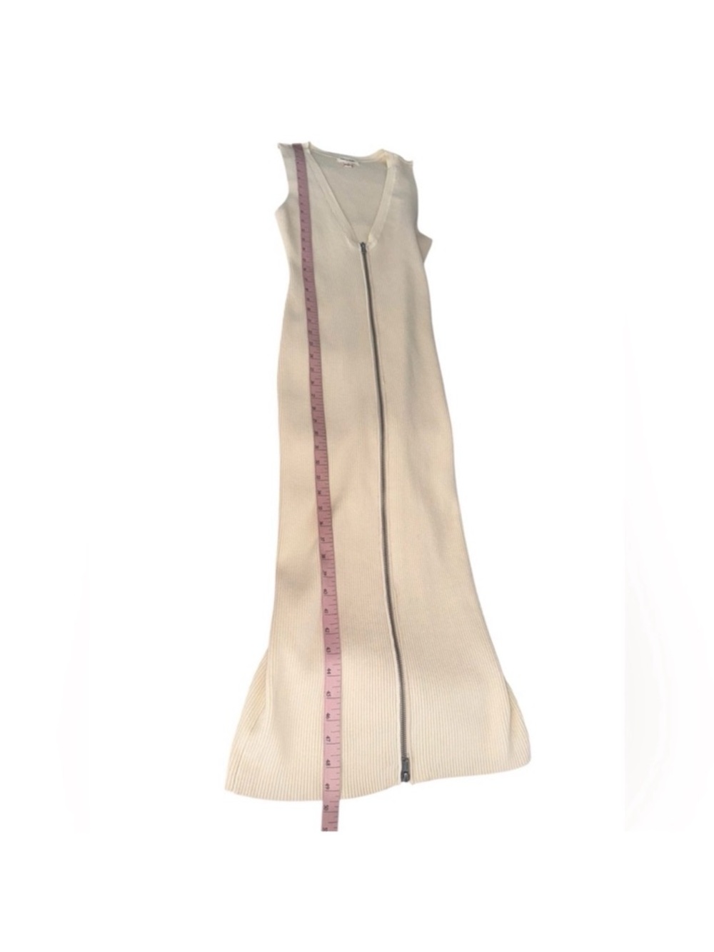 Open Edit Cream Ribbed Zip-Front Midi Dress - Picture 7 of 7